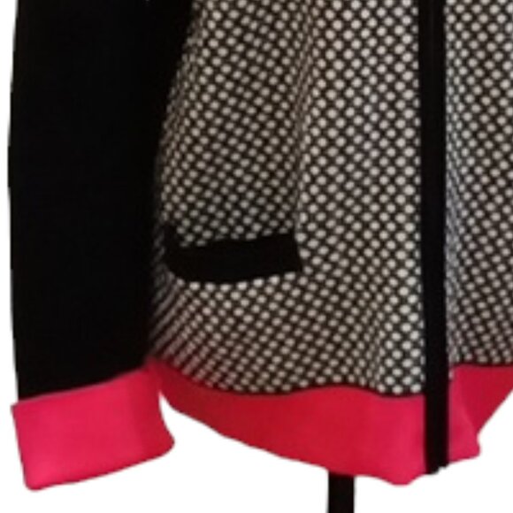 Jones of New York Signature Cardigan Black Sleeves Black & White Check Pink Trim - Picture 3 of 5
